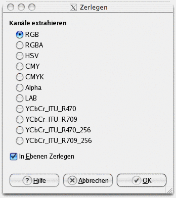 Eigenschaften für das Filter Zerlegen